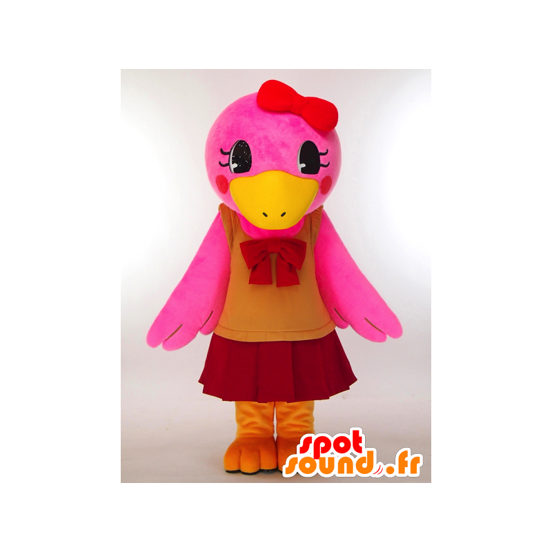 Mascotte de Wing-chan, canard rose habillé d'une jolie robe - MASFR27306 - Mascottes Yuru-Chara Japonaises