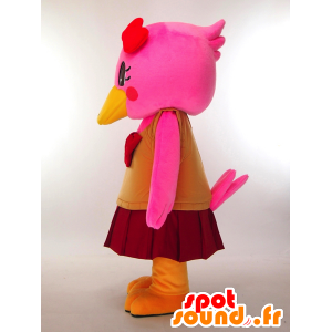 Wing-chan maskot, rosa anka klädd i en vacker klänning -
