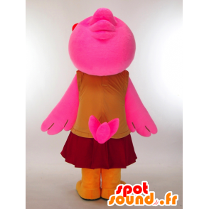 Mascotte de Wing-chan, canard rose habillé d'une jolie robe - MASFR27306 - Mascottes Yuru-Chara Japonaises