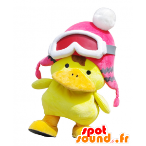 Mascota Kunio, pato amarillo y naranja con un pez gordo - MASFR27307 - Yuru-Chara mascotas japonesas