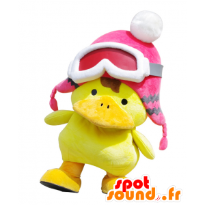 Mascotte de Kunio, canard jaune et orange avec un gros bonnet - MASFR27307 - Mascottes Yuru-Chara Japonaises