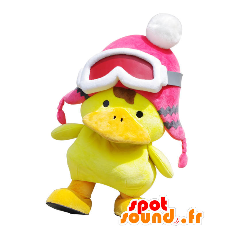 Mascota Kunio, pato amarillo y naranja con un pez gordo - MASFR27307 - Yuru-Chara mascotas japonesas