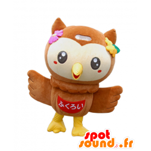 Mascotte de Fuppi, de hibou, de chouette marron et jaune - MASFR27308 - Mascottes Yuru-Chara Japonaises