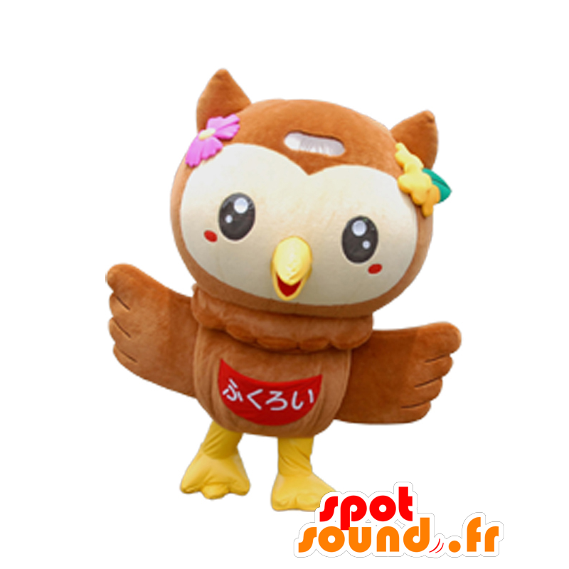 Mascotte de Fuppi, de hibou, de chouette marron et jaune - MASFR27308 - Mascottes Yuru-Chara Japonaises