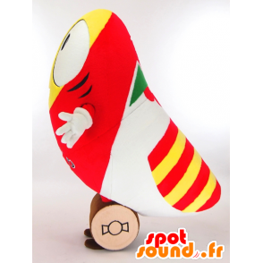 Mascotte de Hit-kun, bonhomme jaune et rouge, sur des roues - MASFR27312 - Mascottes Yuru-Chara Japonaises