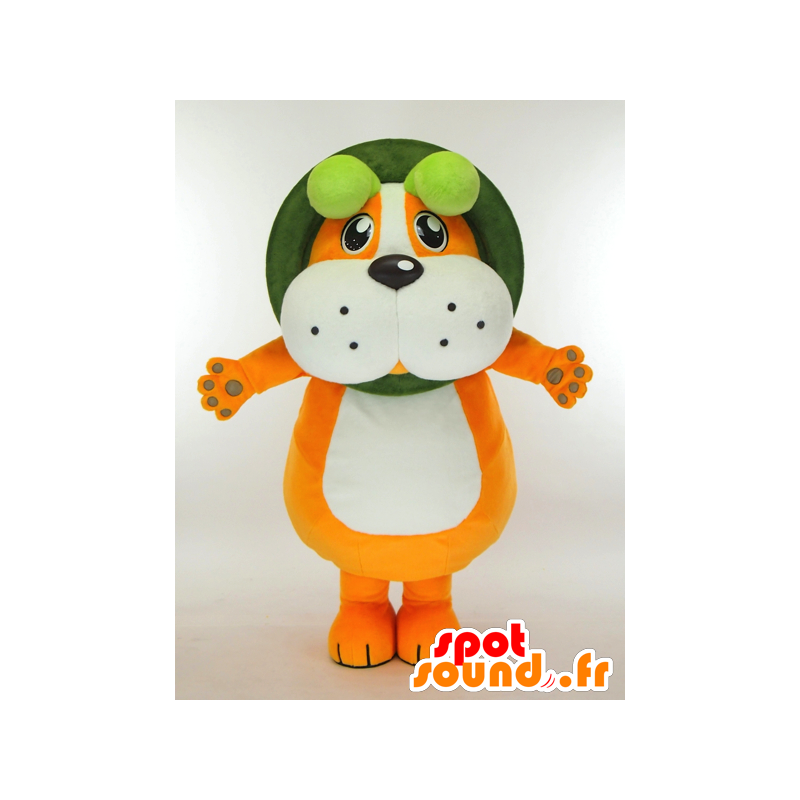 Zhi Noda ChaTaroマスコット、ボウル付きオレンジと白の犬-MASFR27319-日本のゆるキャラのマスコット