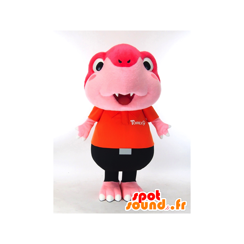 Mascota Toirex9, dinosaurio rosa vestida de naranja y negro - MASFR27321 - Yuru-Chara mascotas japonesas