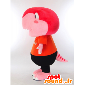 Mascotte de Toirex9, dinosaure rose habillé en orange et noir - MASFR27321 - Mascottes Yuru-Chara Japonaises