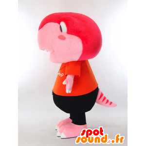 Toirex9 mascotte, dinosauro rosa vestita di arancione e nero - MASFR27321 - Yuru-Chara mascotte giapponese