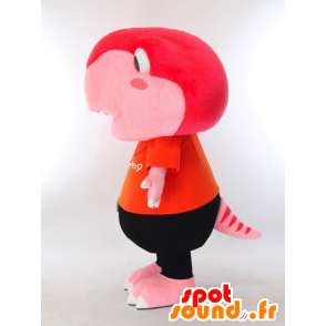 Toirex9 mascotte, dinosauro rosa vestita di arancione e nero - MASFR27321 - Yuru-Chara mascotte giapponese