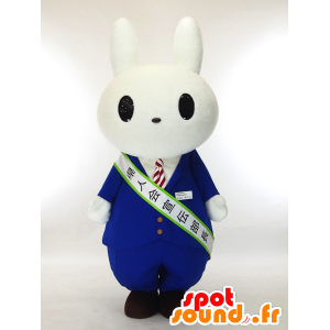 Mascotte de Usami Taro, lapin blanc avec un costume cravate - MASFR27324 - Mascottes Yuru-Chara Japonaises