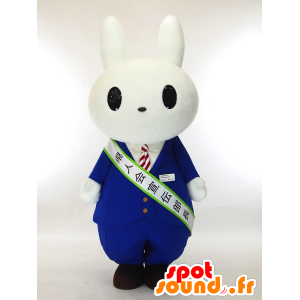 Usami Taro maskot, hvid kanin med slipsdragt - Spotsound maskot