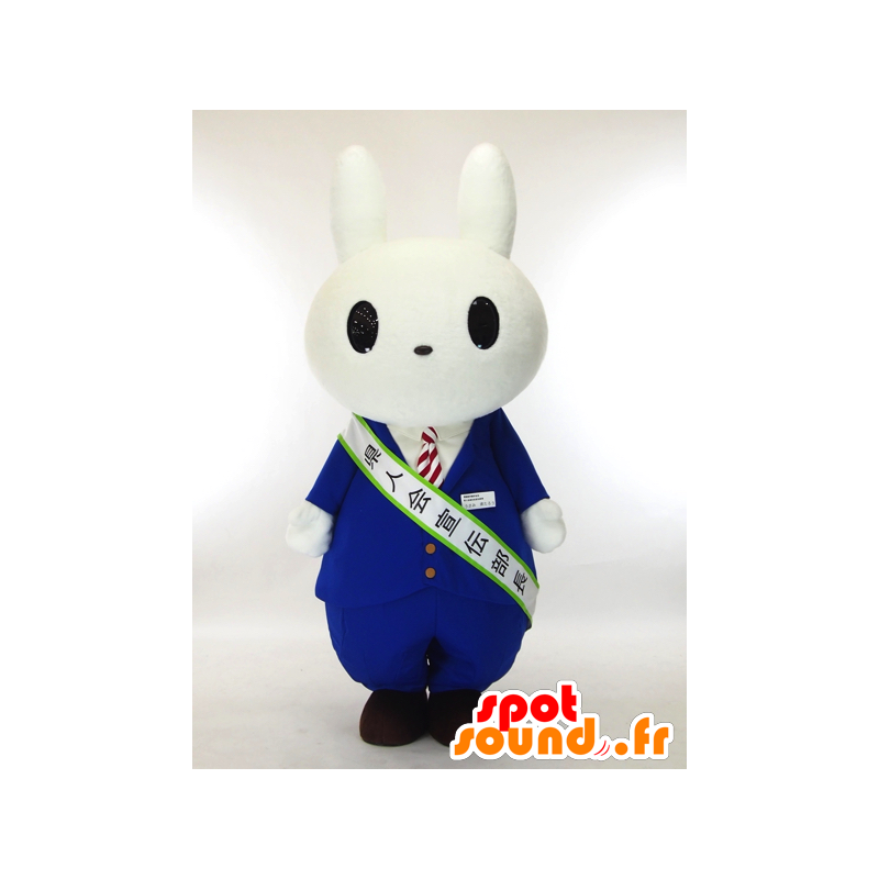Mascotte de Usami Taro, lapin blanc avec un costume cravate - MASFR27324 - Mascottes Yuru-Chara Japonaises