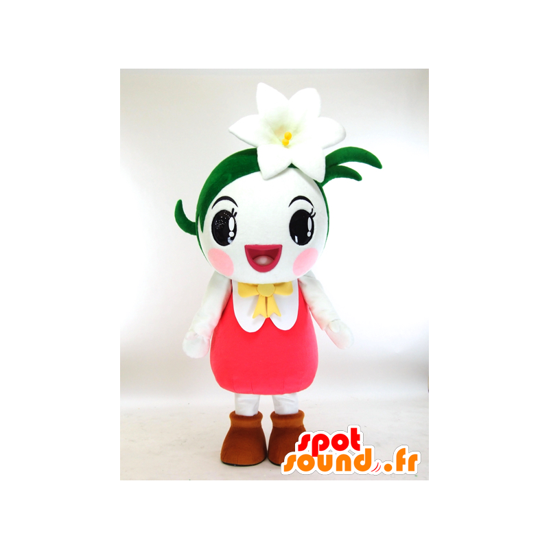 Mascot ririri, meisje, witte lelie, groen en roze - MASFR27327 - Yuru-Chara Japanse Mascottes