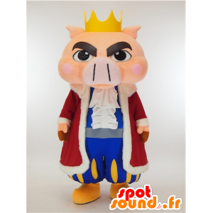Butamon King maskot, lyserød gris klædt som en konge -