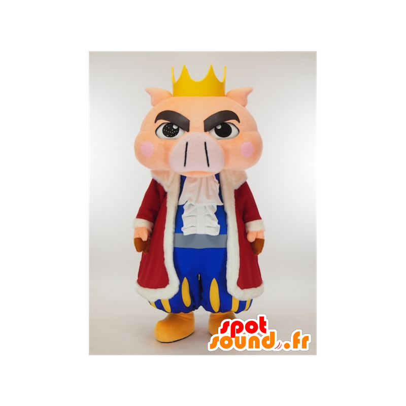 Butamon King maskot, lyserød gris klædt som en konge -