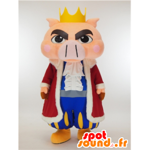 Mascotte de Butamon King, cochon rose habillé en roi - MASFR27330 - Mascottes Yuru-Chara Japonaises