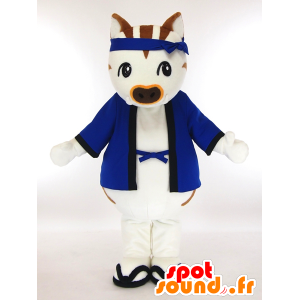 Ibukkyi mascotte, cinghiale bianco e marrone con un kimono blu - MASFR27332 - Yuru-Chara mascotte giapponese