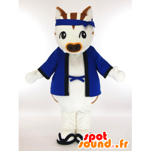 Mascot Ibukkyi, hvit og brun villsvin med en blå kimono - MASFR27332 - Yuru-Chara japanske Mascots