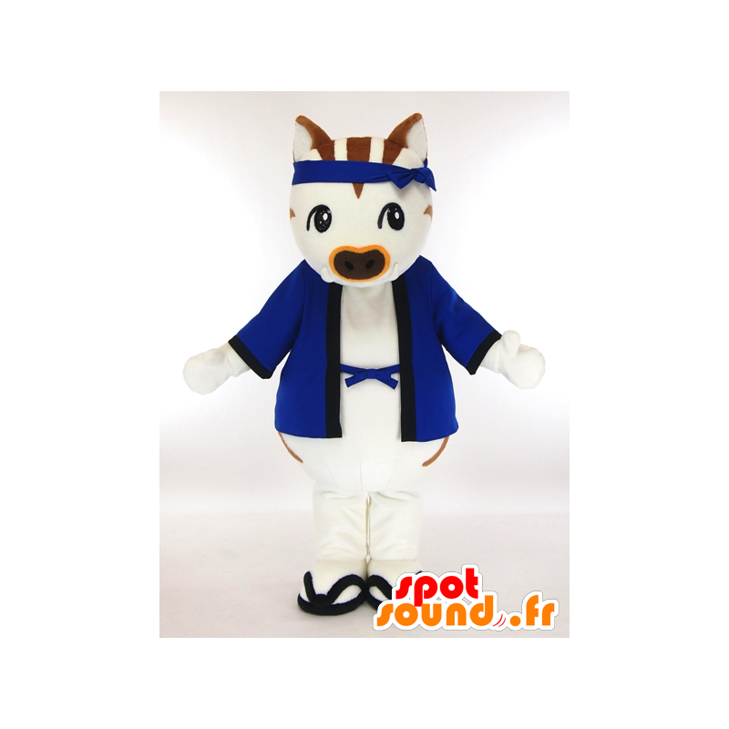 Mascota Ibukkyi, jabalí blanco y marrón con un kimono azul - MASFR27332 - Yuru-Chara mascotas japonesas