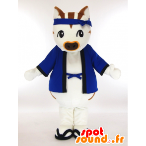 Mascotte de Ibukkyi, sanglier blanc et marron avec un kimono bleu - MASFR27332 - Mascottes Yuru-Chara Japonaises