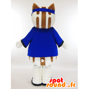 Mascot Ibukkyi, witte en bruine beer met een blauwe kimono - MASFR27332 - Yuru-Chara Japanse Mascottes