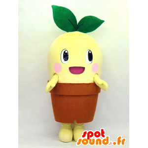 茶色の鉢に黄色いマスコットの花-MASFR27333-日本のゆるキャラのマスコット