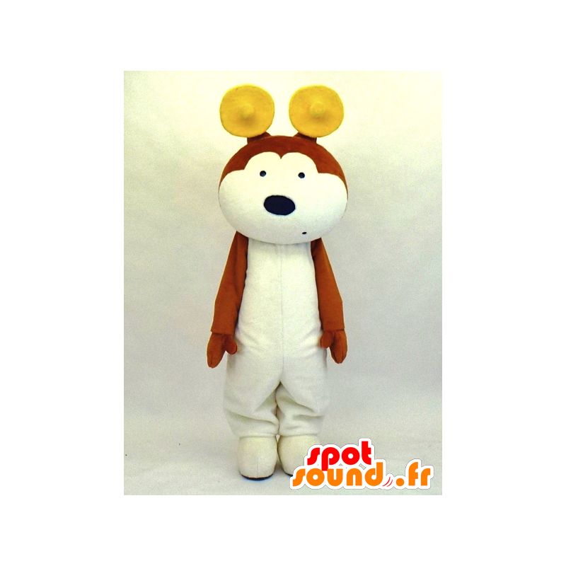 Mascotte de Michu, chien blanc et marron, géant et rigolo - MASFR27334 - Mascottes Yuru-Chara Japonaises