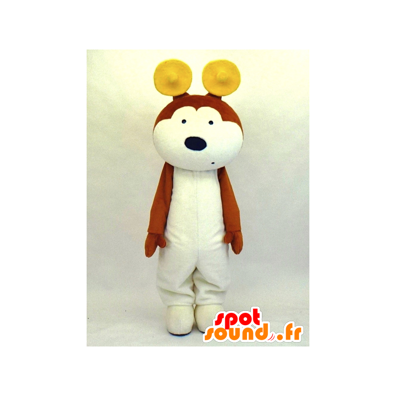 Michu mascotte, cane marrone e bianco, gigante e divertimento - MASFR27334 - Yuru-Chara mascotte giapponese
