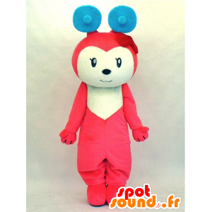 Michu mascotte, rosa e bianco cane gigante e divertente - MASFR27335 - Yuru-Chara mascotte giapponese