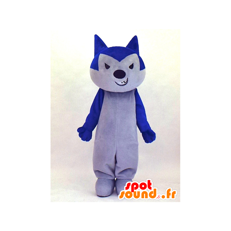 Mascotte de chien loup gris et bleu à l'air féroce - MASFR27336 - Mascottes Yuru-Chara Japonaises