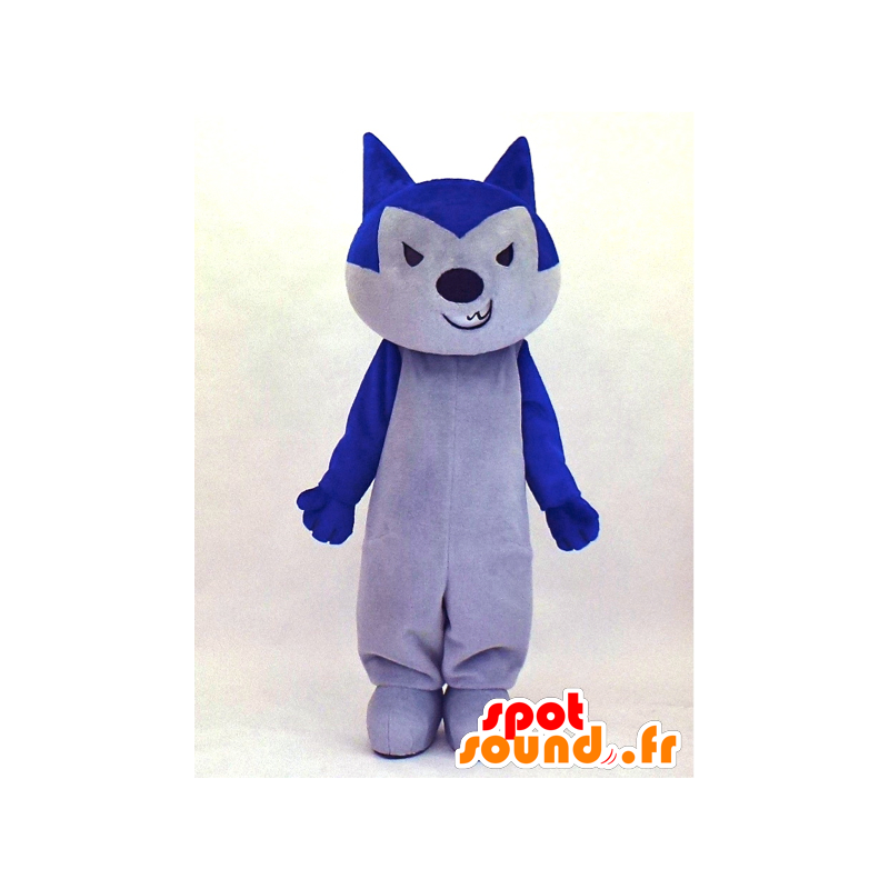 熾烈に見える灰色と青のオオカミ犬のマスコット-MASFR27336-日本のゆるキャラのマスコット