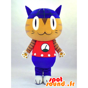 Mascota Robonya, gato beige y azul de la celebración de rojo y azul - MASFR27337 - Yuru-Chara mascotas japonesas