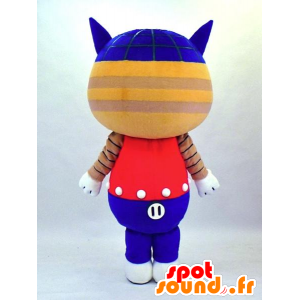 Mascota Robonya, gato beige y azul de la celebración de rojo y azul - MASFR27337 - Yuru-Chara mascotas japonesas