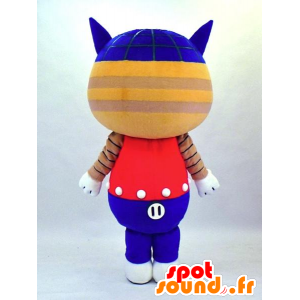 Robonya mascotte, gatto beige e blu in possesso di rosso e blu - MASFR27337 - Yuru-Chara mascotte giapponese