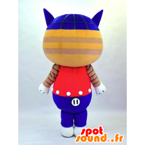 Mascot Robonya, beige og blå katt holder rød og blå - MASFR27337 - Yuru-Chara japanske Mascots