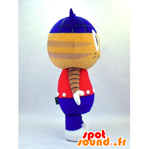 Mascota Robonya, gato beige y azul de la celebración de rojo y azul - MASFR27337 - Yuru-Chara mascotas japonesas