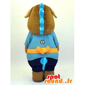 Kuh Maskottchen Goro, braun und beige Kuh mit einem blauen Kimono - MASFR27338 - Yuru-Chara japanischen Maskottchen