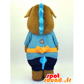 Mascotte de vache Goro, vache marron et beige avec un kimono bleu - MASFR27338 - Mascottes Yuru-Chara Japonaises