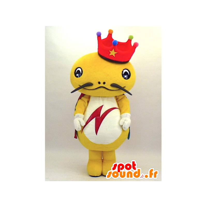 Maskotti Kuningas salamander KUN, keltainen salamander pukeutunut kuningas - MASFR27341 - Mascottes Yuru-Chara Japonaises