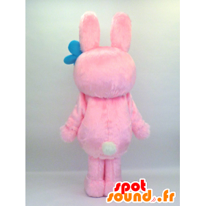 Hairy pink bunny mascot with flowers and big eyes - MASFR27342 - Yuru-Chara Japanese mascots