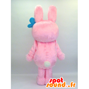 Peloso rosa mascotte coniglio con fiori e grandi occhi - MASFR27342 - Yuru-Chara mascotte giapponese