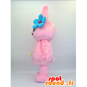Hairy pink bunny mascot with flowers and big eyes - MASFR27342 - Yuru-Chara Japanese mascots