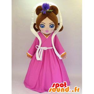 大きなピンクのドレスを着たお姫様、おとひめちゃんのマスコット-MASFR27344-日本のゆるキャラのマスコット
