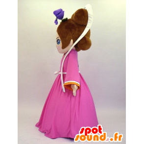 大きなピンクのドレスを着たお姫様、おとひめちゃんのマスコット-MASFR27344-日本のゆるキャラのマスコット
