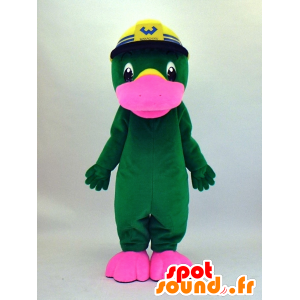 Mascotte de Wakkun, ornithorynque vert et rose avec un casque - MASFR27345 - Mascottes Yuru-Chara Japonaises