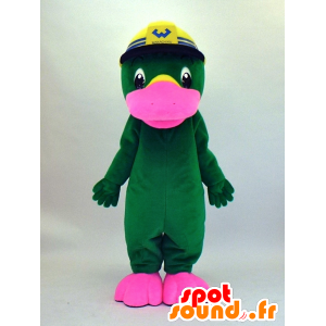 Mascot Wakkun, vesinokkaeläin vihreä ja vaaleanpunainen kuulokkeilla - MASFR27345 - Mascottes Yuru-Chara Japonaises