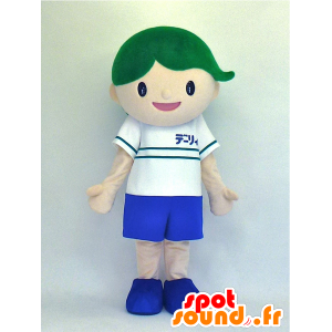 Mascot Kid Deryi, sportig pojke med grönt hår - Spotsound maskot