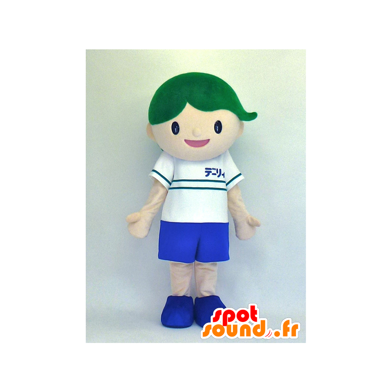 Mascot Kid Deryi, sporty dreng med grønt hår - Spotsound maskot
