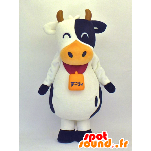 Moo-cow chan maskot, sort og hvid ko, griner - Spotsound maskot